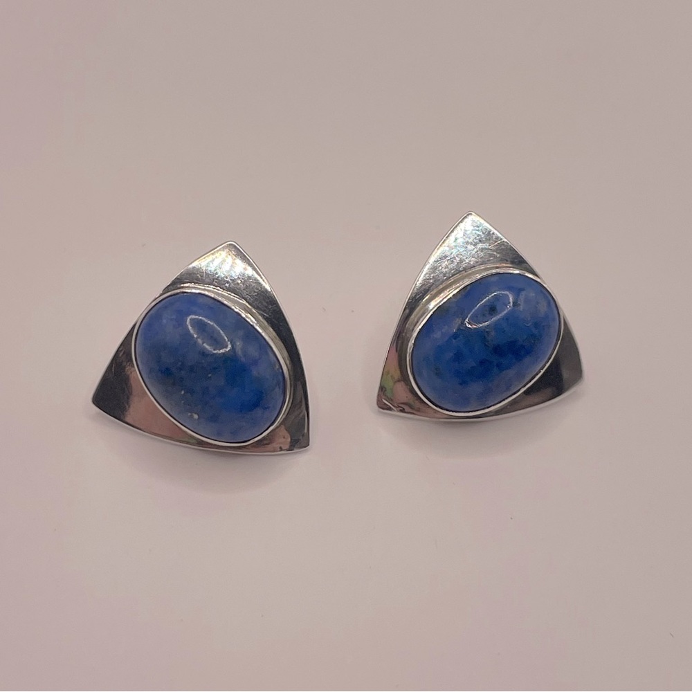NAKAI Vintage Navajo Sterling Silver Lapis Triangle Earrings Pierced
